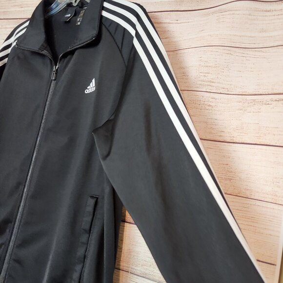 Men’s Large Adidas Track Jacket Black White Zipper Pockets Logo RN 88387 - Picture 6 of 16
